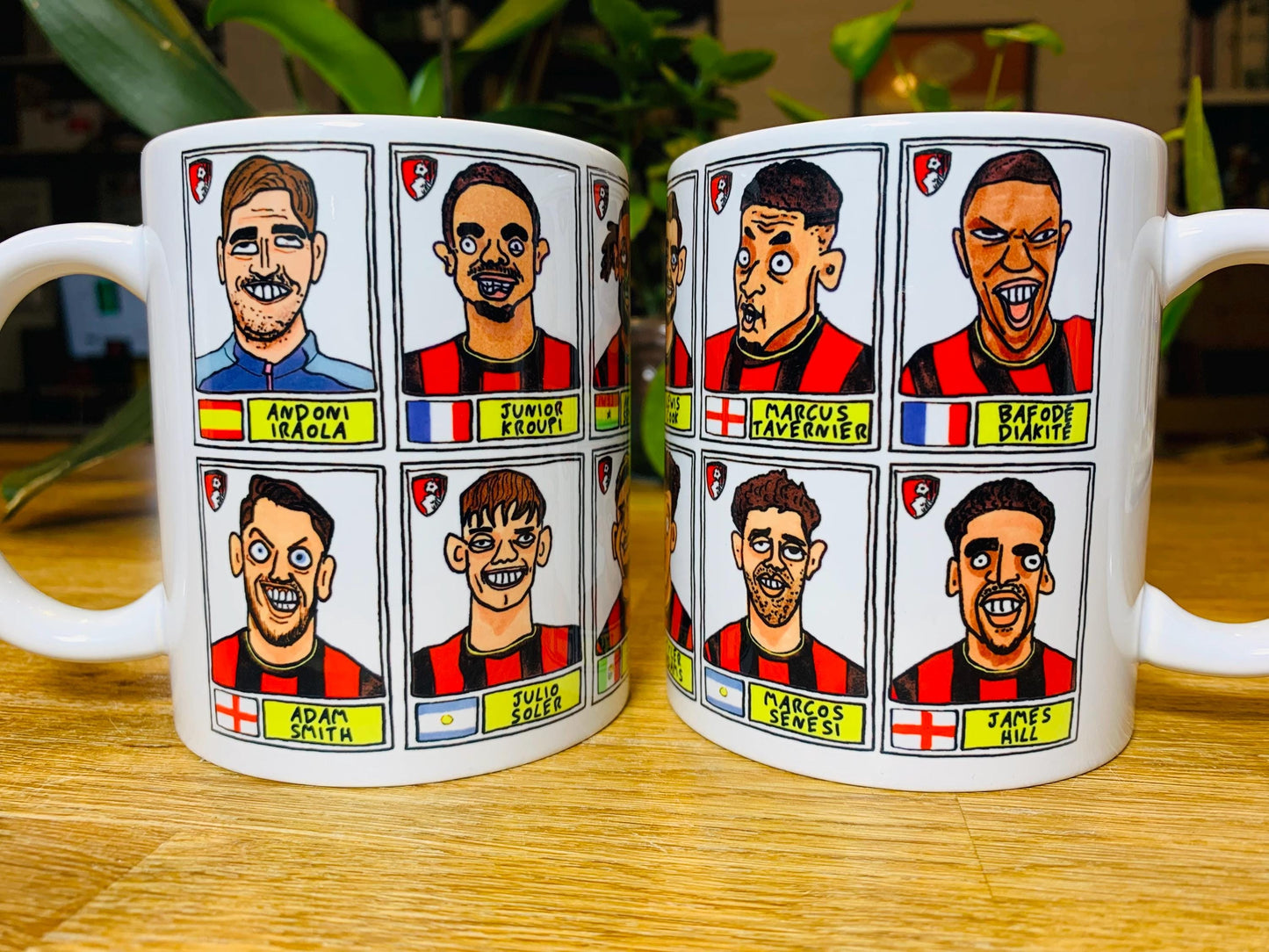 Bournemouth Volume 2 - Cherries 24-25 No Score Draws Mug Set - Set of TWO DIFFERENT 11oz Ceramic Mugs with Wonky Panini-style AFCB Doodles