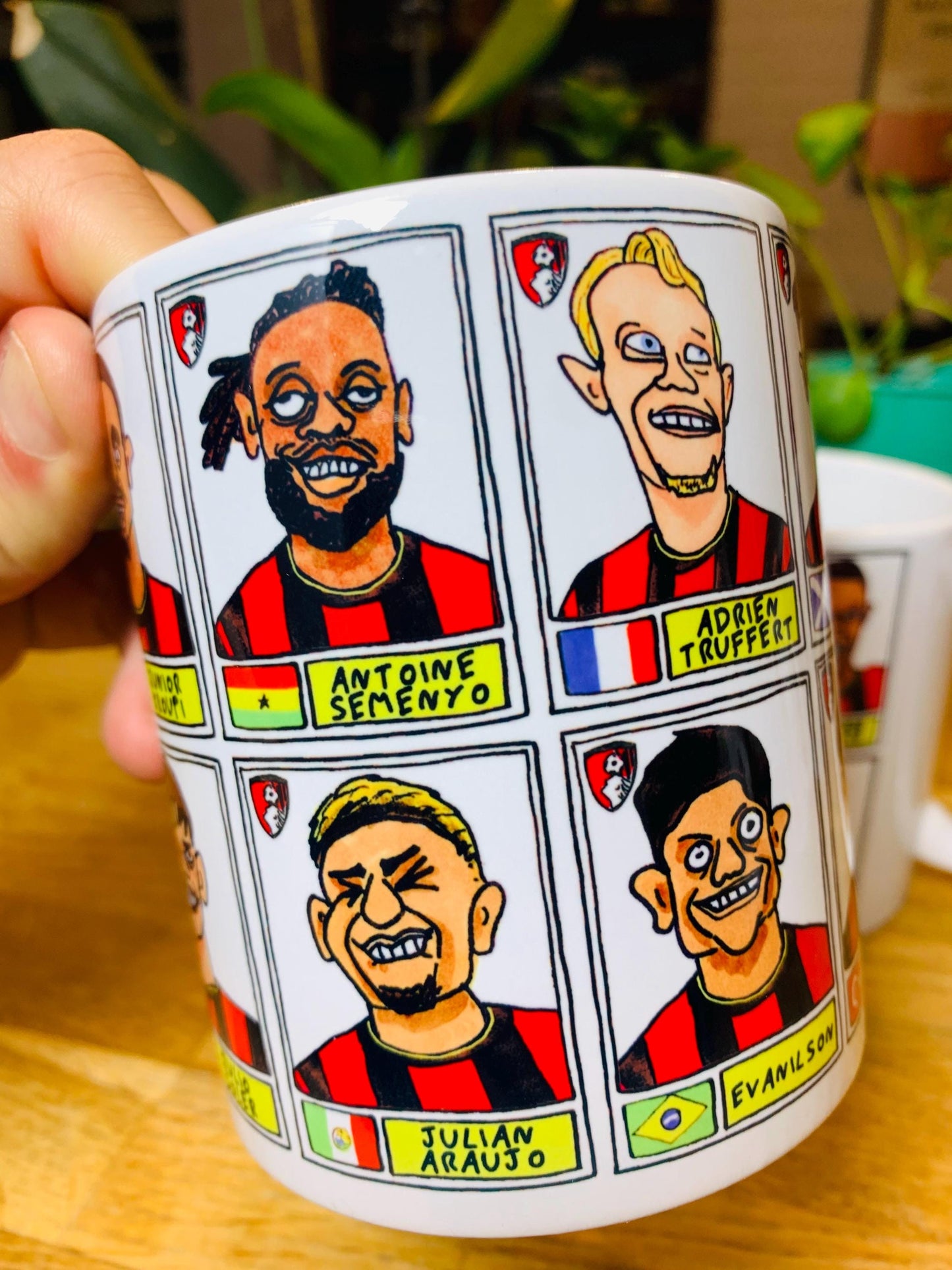 Bournemouth Volume 2 - Cherries 24-25 No Score Draws Mug Set - Set of TWO DIFFERENT 11oz Ceramic Mugs with Wonky Panini-style AFCB Doodles