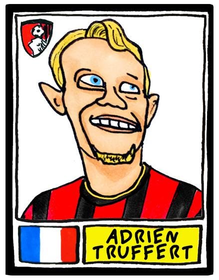 Bournemouth Volume 2 - No Score Draws Cherries 24-25 Edition - A3 print of 24 Wonky Panini-style football doodles of Iraola's AFCB Side