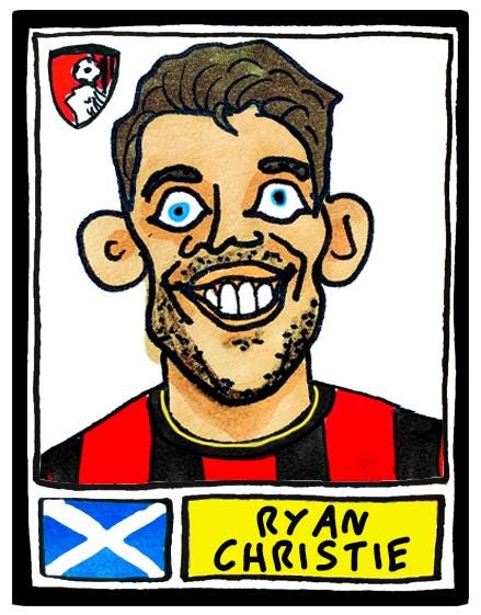 Bournemouth Volume 2 - No Score Draws Cherries 24-25 Edition - A3 print of 24 Wonky Panini-style football doodles of Iraola's AFCB Side