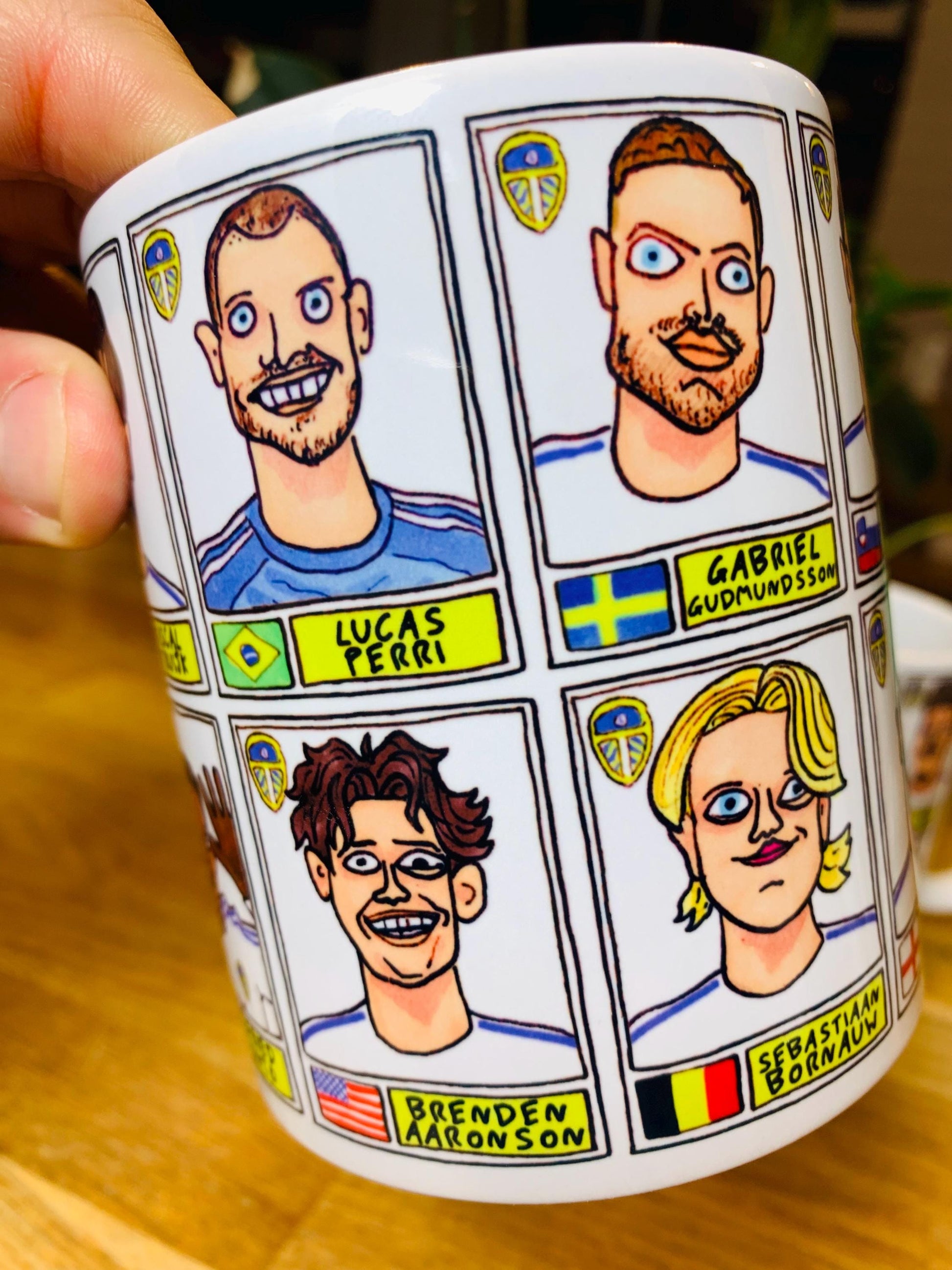 Leeds United Vol 4 No Score Draws Mug Set - Set of TWO 11oz Ceramic Mugs with Wonky Panini-Doodles Of LUFC's 24/25 Promotion Winning Squad