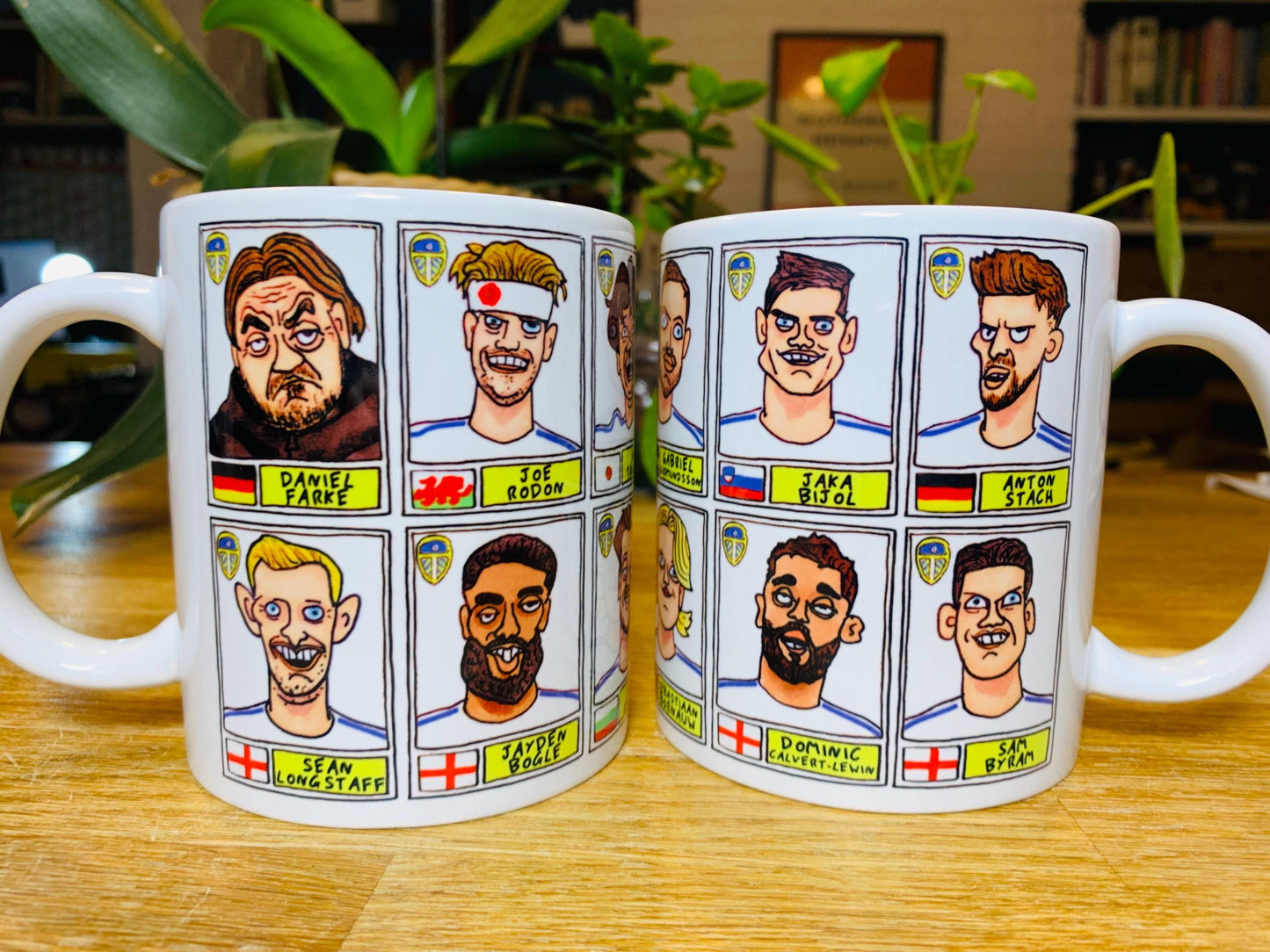 Leeds United Vol 4 No Score Draws Mug Set - Set of TWO 11oz Ceramic Mugs with Wonky Panini-Doodles Of LUFC's 24/25 Promotion Winning Squad