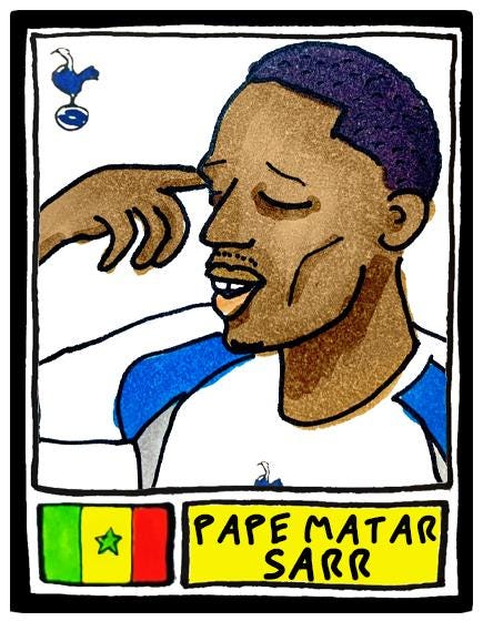 Spurs 25/26 - No Score Draws COYS 25/26 Edition - A3 print of 28 Wonky Panini-style Football Doodles of Tottenham Hotspur's 25/26 Squad