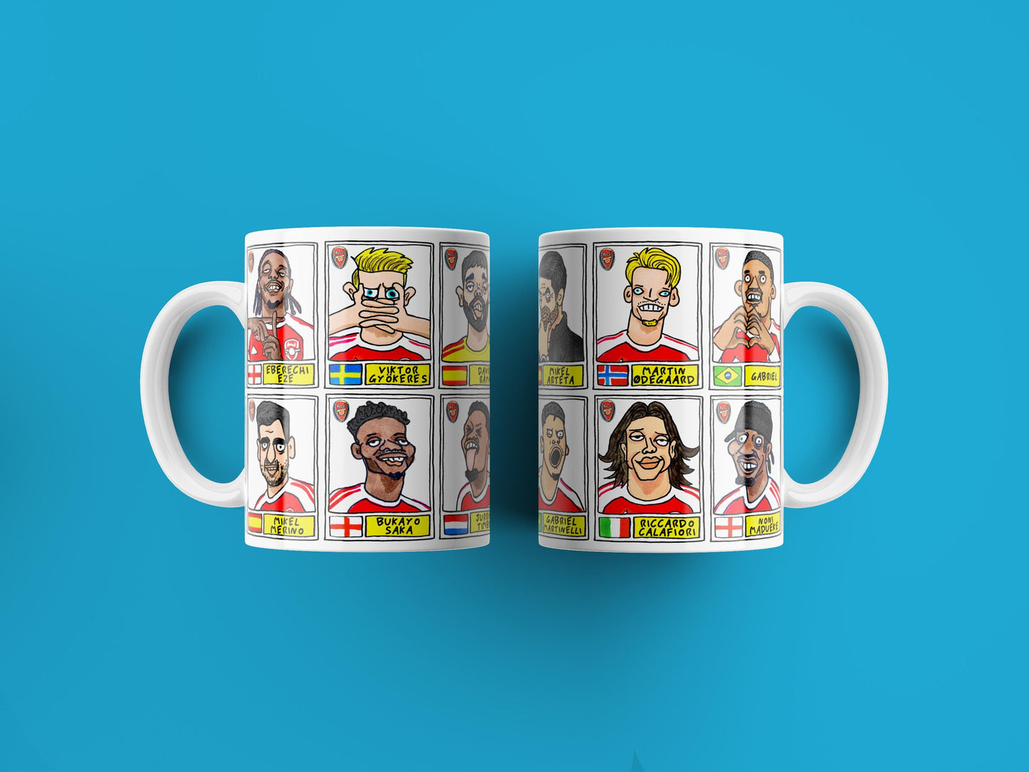 Arsenal Vol 5 Gunners 25/26 No Score Draws Mug Set - Set of TWO DIFFERENT 11oz Mugs with Wonky Panini-doodles of AFC's 25/26 Squad