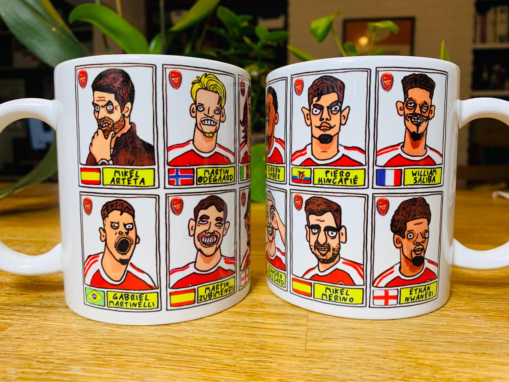 Arsenal Vol 5 Gunners 25/26 No Score Draws Mug Set - Set of TWO DIFFERENT 11oz Mugs with Wonky Panini-doodles of AFC's 25/26 Squad