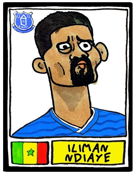 Everton 25/26 - No Score Draws Toffees 25/26 Edition - A3 print of 24 Wonky Panini-Style No Score Draws Doodles Of David Moyes's EFC Squad