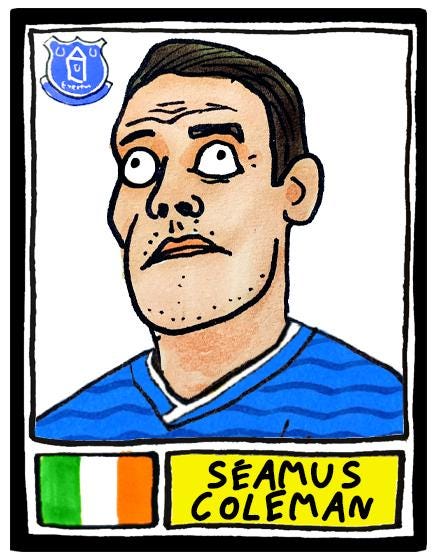 Everton Vol 2 - No Score Draws Toffees 24/25 Edition - A3 print of 26 Wonky Panini-Style No Score Draws Doodles Of David Moyes's EFC Squad