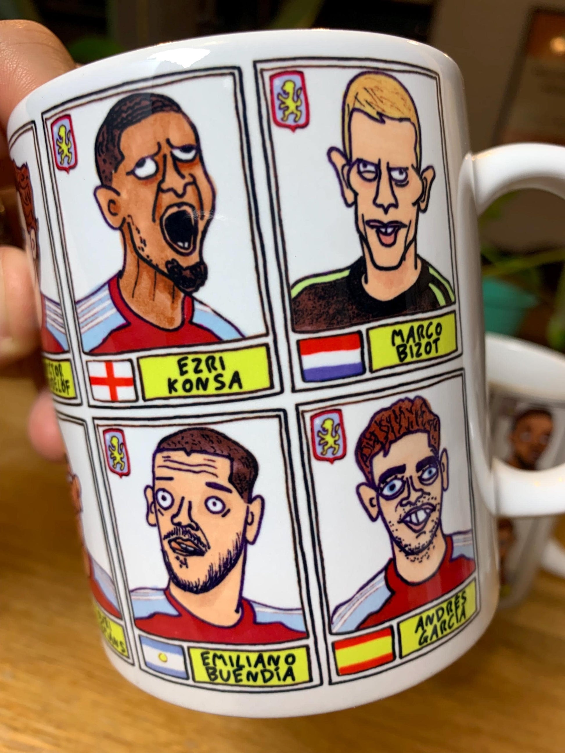 Aston Villa Emery 25/26 No Score Draws Mug Set - Set of TWO DIFFERENT 11oz Ceramic Mugs with Wonky Panini-style AVFC Doodles Of Emery & Co