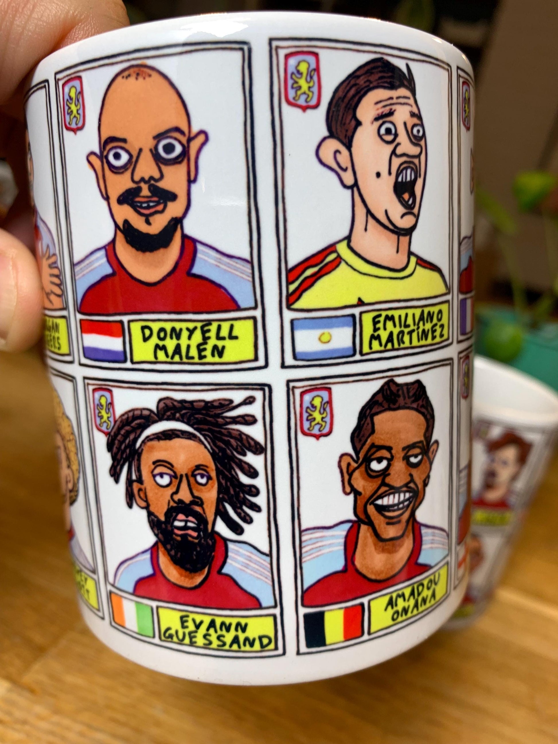 Aston Villa Emery 25/26 No Score Draws Mug Set - Set of TWO DIFFERENT 11oz Ceramic Mugs with Wonky Panini-style AVFC Doodles Of Emery & Co