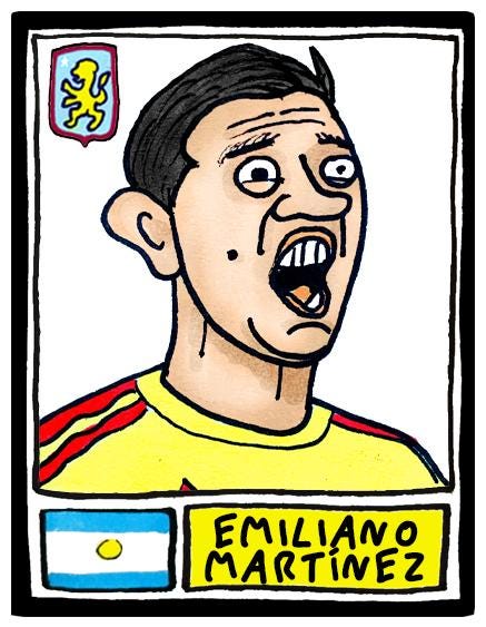 Aston Villa 25/26 - No Score Draws Emery 25/26Edition - A3 print of 24 Wonky Panini-style football doodles of Unai Emery's 25/26 AVFC Side