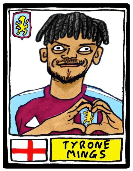 Aston Villa 25/26 - No Score Draws Emery 25/26Edition - A3 print of 24 Wonky Panini-style football doodles of Unai Emery's 25/26 AVFC Side