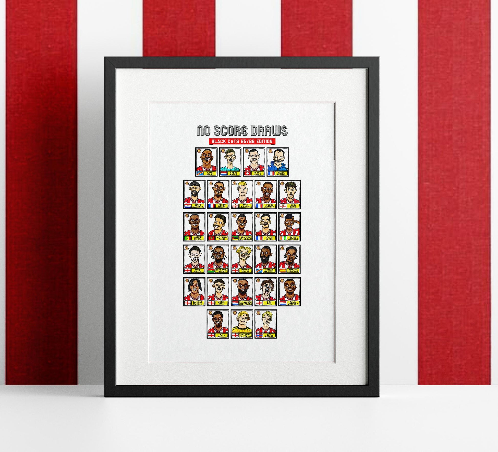 Sunderland Volume 5 - Black Cats 25/26 Edition - A3 print of 24 Wonky No Score Draws Doodles Of SAFC's 25/26 Premier League Squad