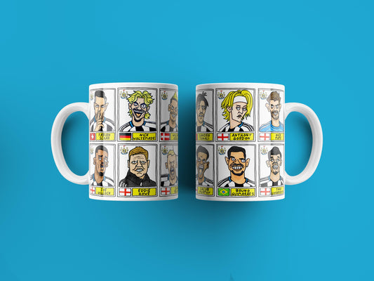 Newcastle United 25/26 - No Score Draws Mug Set - Set of TWO DIFFERENT 11oz Ceramic Mugs with 24 Wonky Panini-Doodles of NUFC 25/26 Magpies