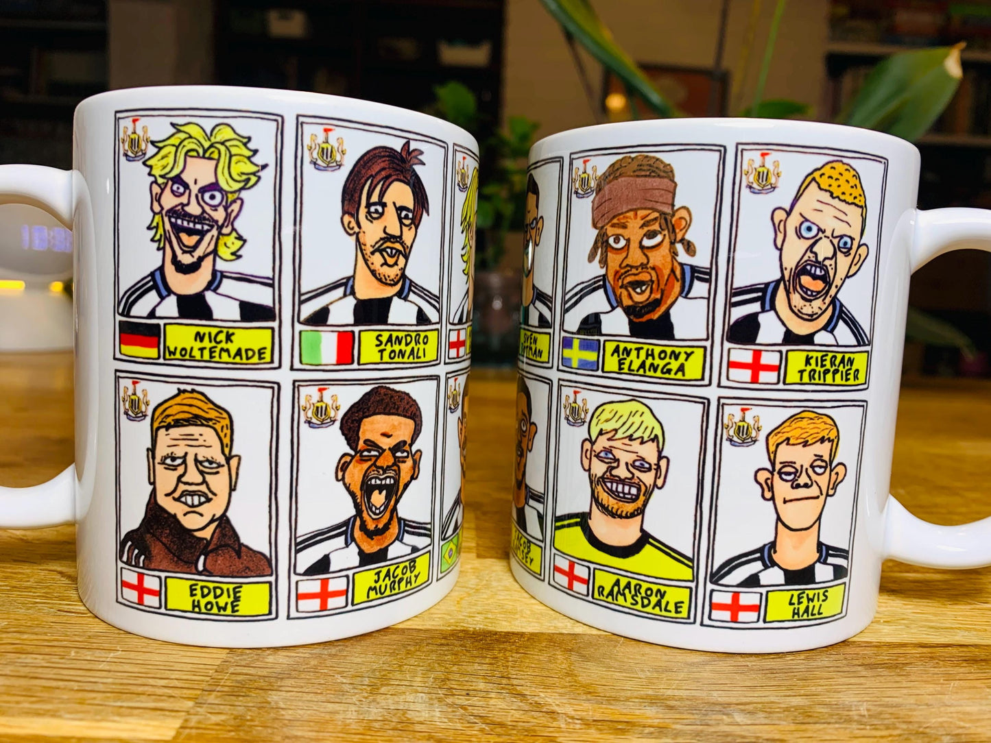 Newcastle United 25/26 - No Score Draws Mug Set - Set of TWO DIFFERENT 11oz Ceramic Mugs with 24 Wonky Panini-Doodles of NUFC 25/26 Magpies