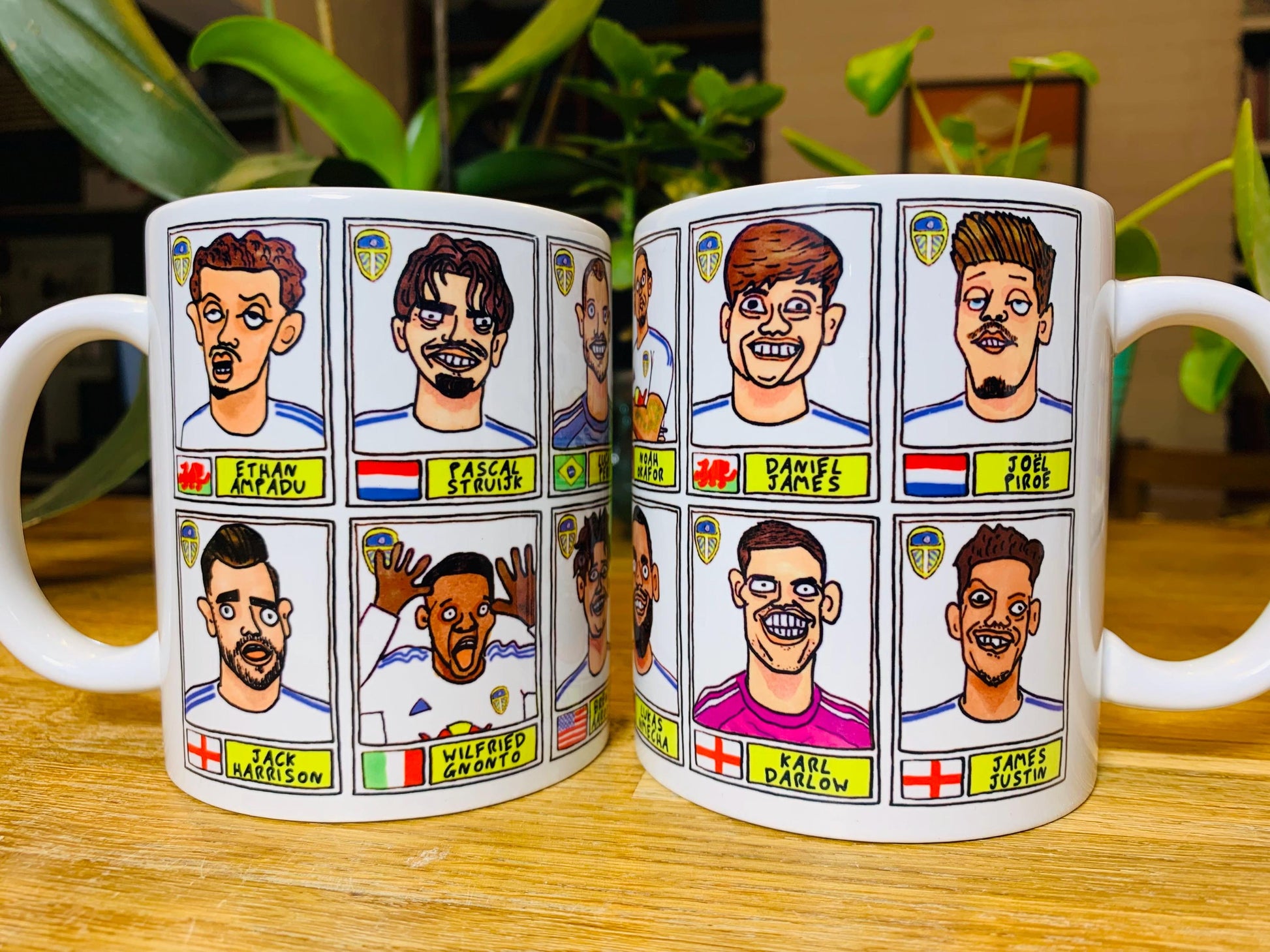 Leeds United Vol 4 No Score Draws Mug Set - Set of TWO 11oz Ceramic Mugs with Wonky Panini-Doodles Of LUFC's 24/25 Promotion Winning Squad