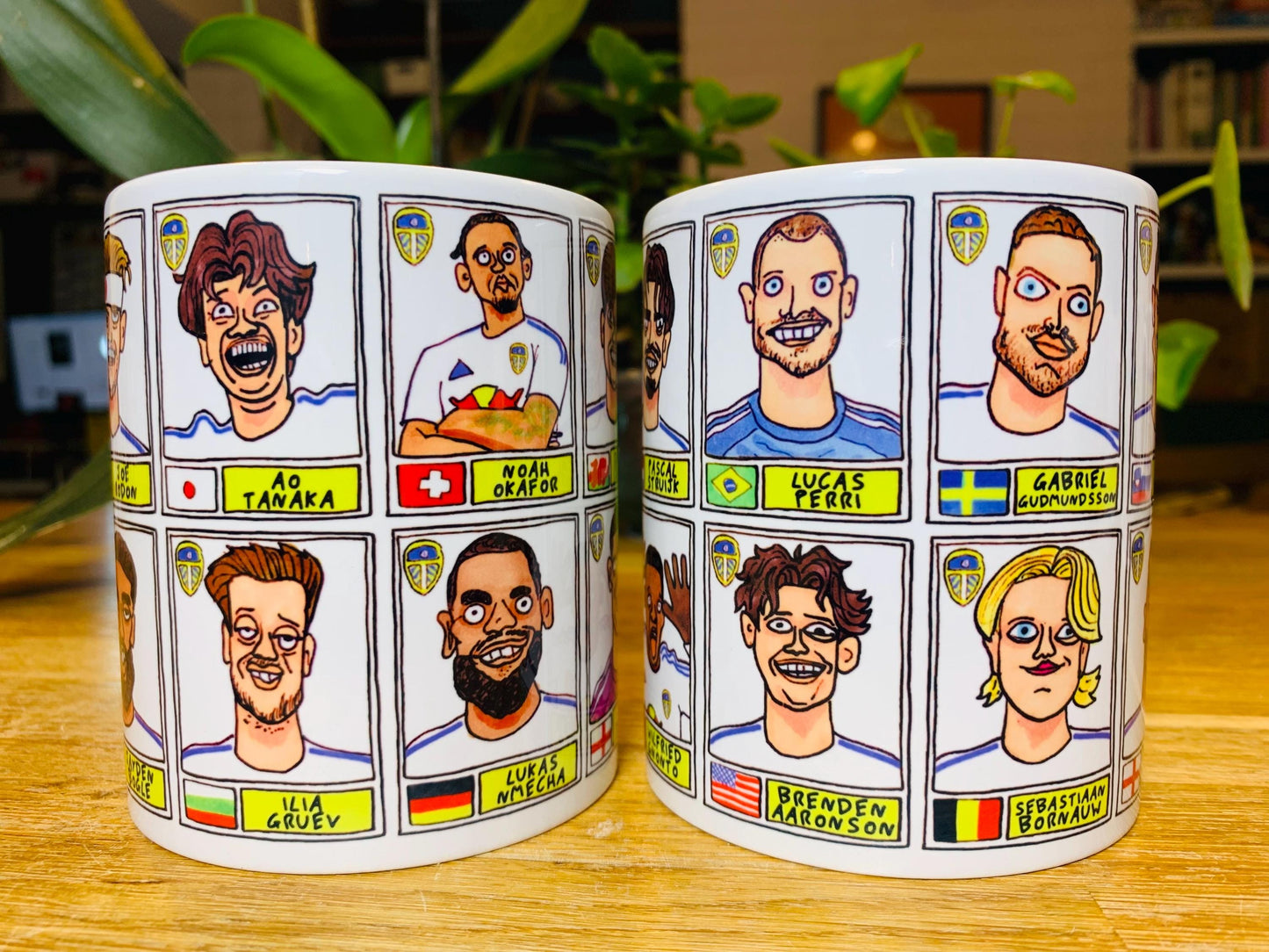 Leeds United Vol 4 No Score Draws Mug Set - Set of TWO 11oz Ceramic Mugs with Wonky Panini-Doodles Of LUFC's 24/25 Promotion Winning Squad