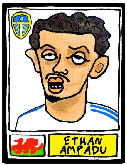 Leeds Utd 25/26 - No Score Draws Farkeball 25/26 Edition - A3 print of 26 Wonky Hand-Drawn Panini-doodles Of Daniel Farke's LUFC PL Squad