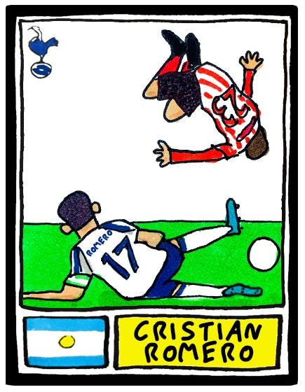 Spurs 25/26 - No Score Draws COYS 25/26 Edition - A3 print of 28 Wonky Panini-style Football Doodles of Tottenham Hotspur's 25/26 Squad