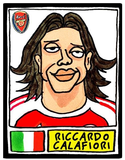 Arsenal Vol 5 - No Score Draws Gunners 25/26 Edition - A3 print of 26 hand-drawn Panini-style wonky doodles of Arteta's Arsenal 25/26 Team