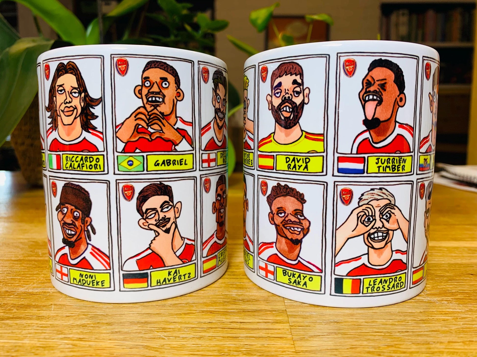 Arsenal Vol 5 Gunners 25/26 No Score Draws Mug Set - Set of TWO DIFFERENT 11oz Mugs with Wonky Panini-doodles of AFC's 25/26 Squad