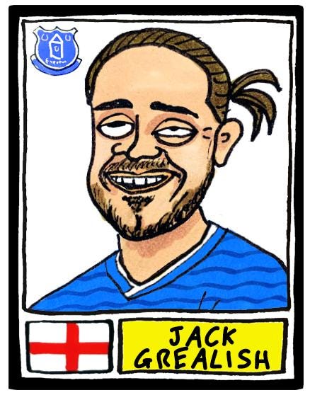 Everton 25/26 - No Score Draws Toffees 25/26 Edition - A3 print of 24 Wonky Panini-Style No Score Draws Doodles Of David Moyes's EFC Squad