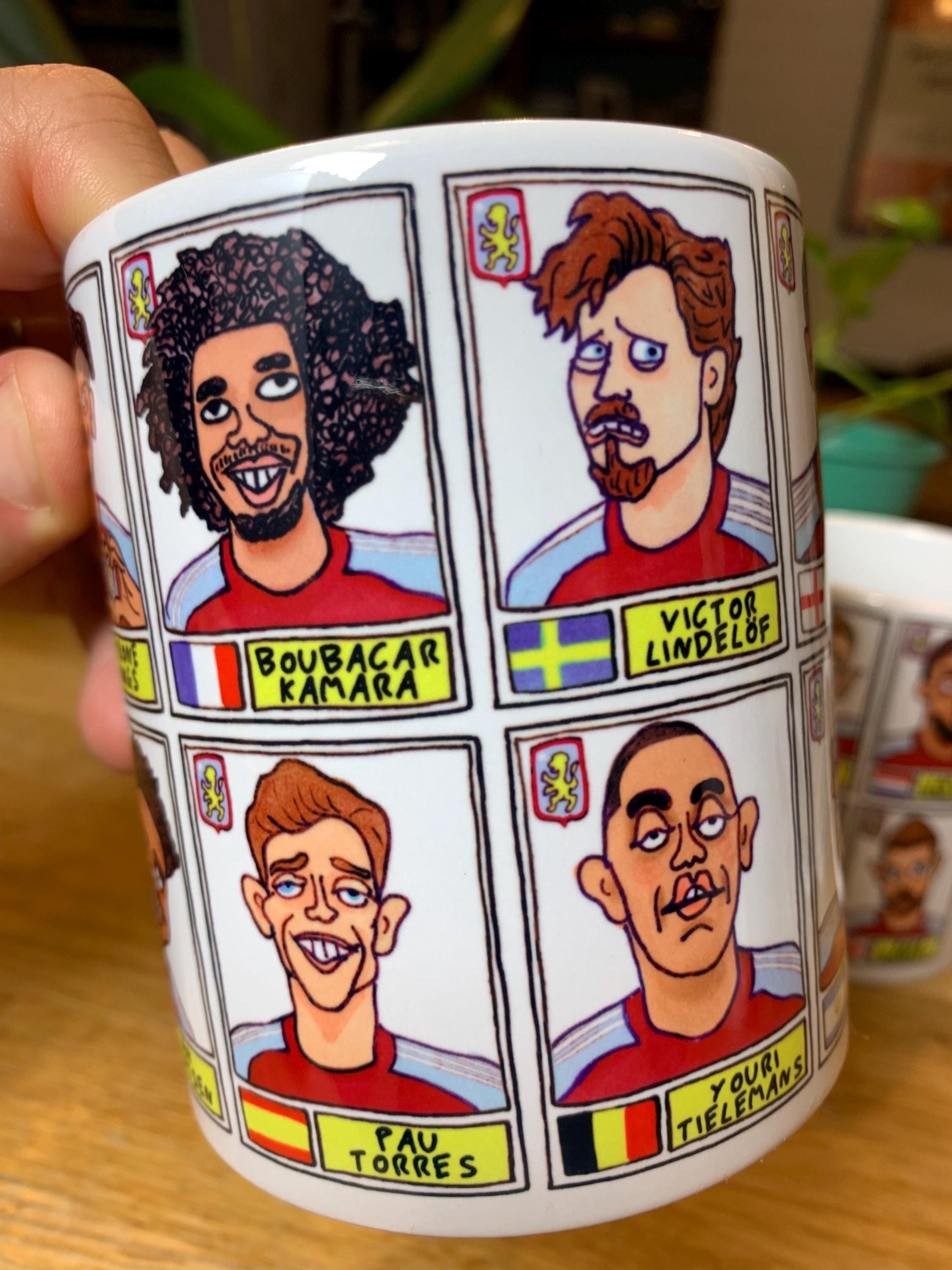 Aston Villa Emery 25/26 No Score Draws Mug Set - Set of TWO DIFFERENT 11oz Ceramic Mugs with Wonky Panini-style AVFC Doodles Of Emery & Co