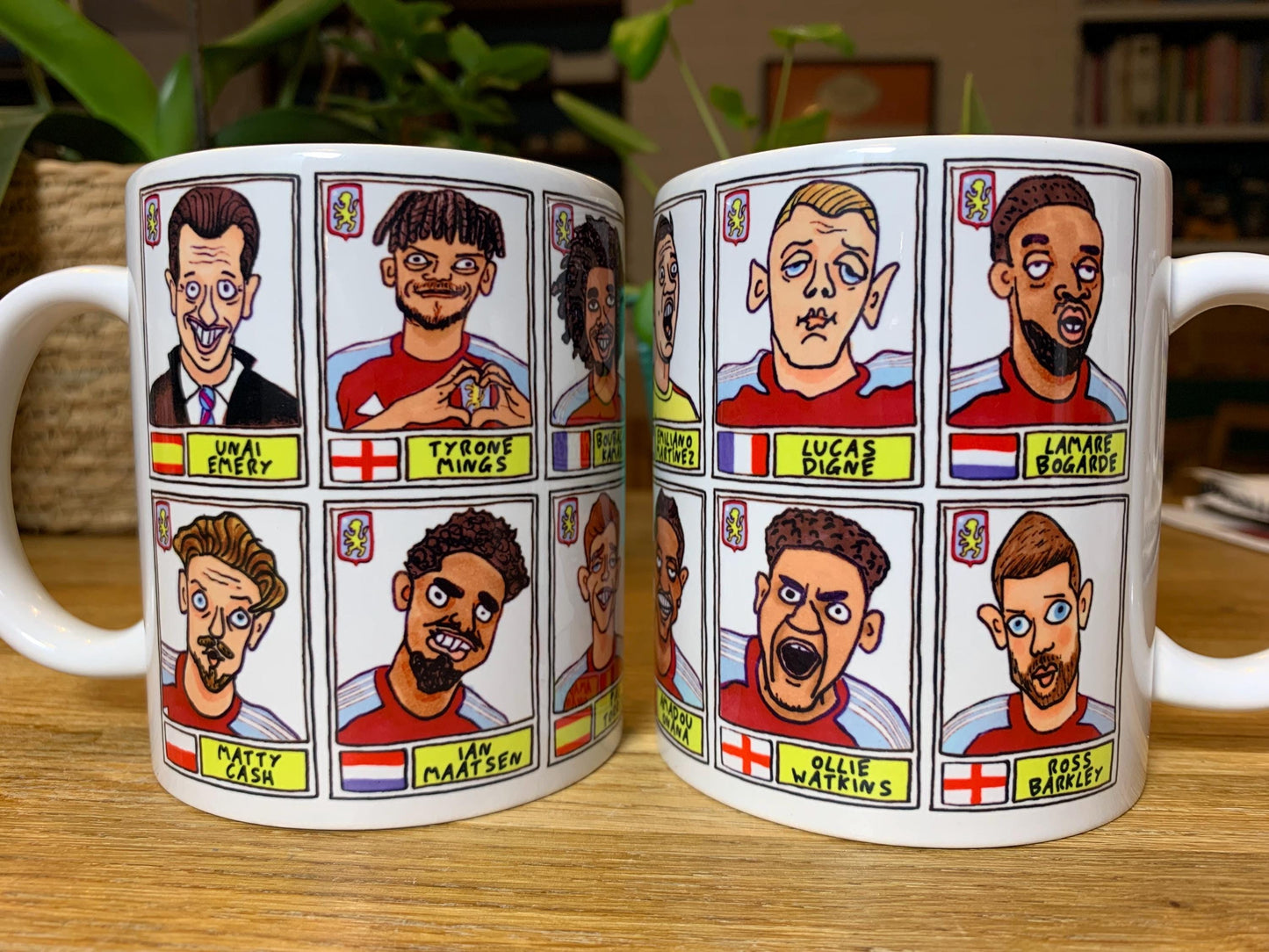 Aston Villa Emery 25/26 No Score Draws Mug Set - Set of TWO DIFFERENT 11oz Ceramic Mugs with Wonky Panini-style AVFC Doodles Of Emery & Co