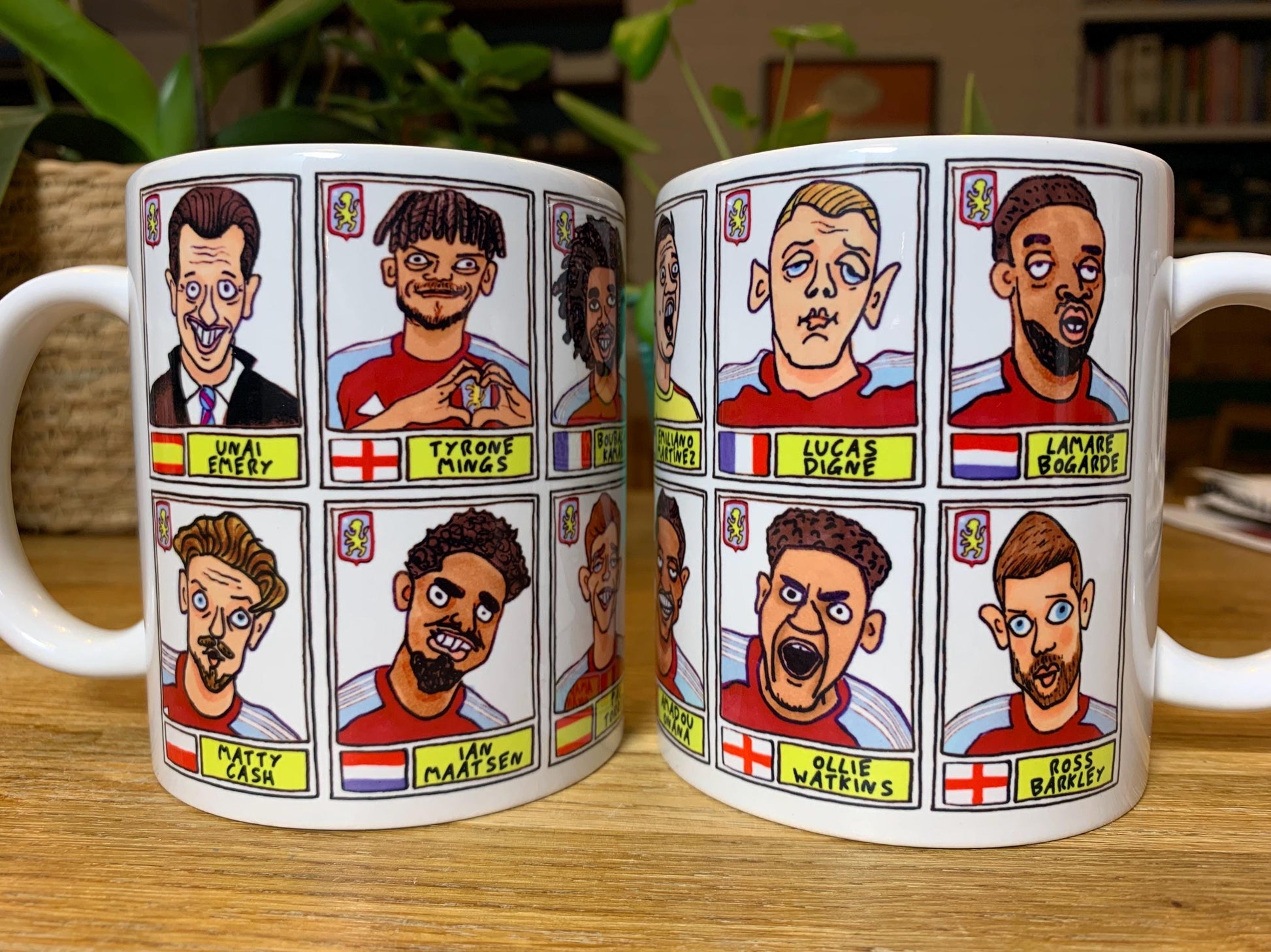Aston Villa Emery 25/26 No Score Draws Mug Set - Set of TWO DIFFERENT 11oz Ceramic Mugs with Wonky Panini-style AVFC Doodles Of Emery & Co