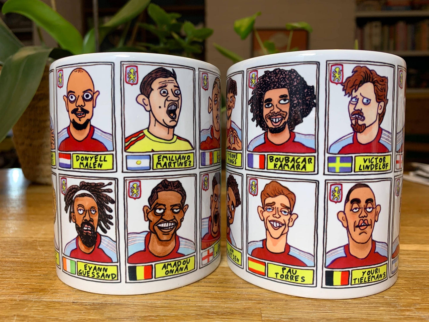 Aston Villa Emery 25/26 No Score Draws Mug Set - Set of TWO DIFFERENT 11oz Ceramic Mugs with Wonky Panini-style AVFC Doodles Of Emery & Co