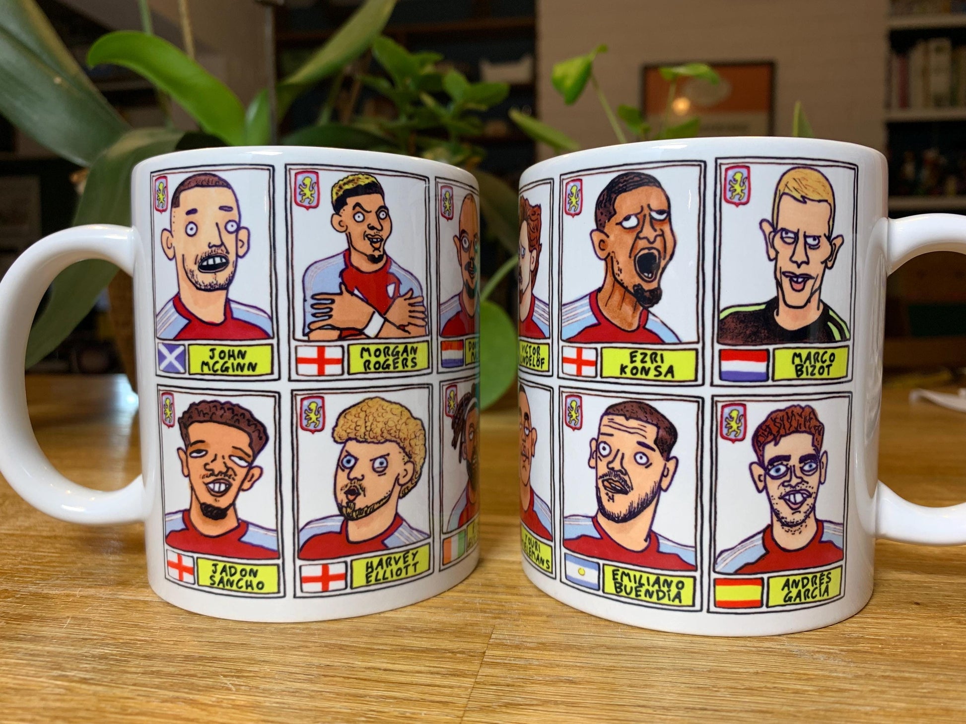 Aston Villa Emery 25/26 No Score Draws Mug Set - Set of TWO DIFFERENT 11oz Ceramic Mugs with Wonky Panini-style AVFC Doodles Of Emery & Co