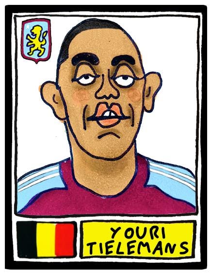 Aston Villa 25/26 - No Score Draws Emery 25/26Edition - A3 print of 24 Wonky Panini-style football doodles of Unai Emery's 25/26 AVFC Side