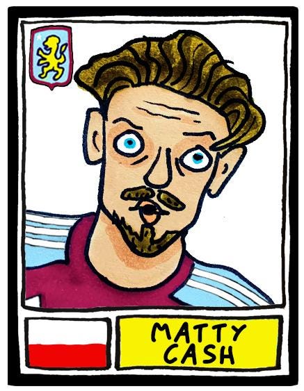 Aston Villa 25/26 - No Score Draws Emery 25/26Edition - A3 print of 24 Wonky Panini-style football doodles of Unai Emery's 25/26 AVFC Side