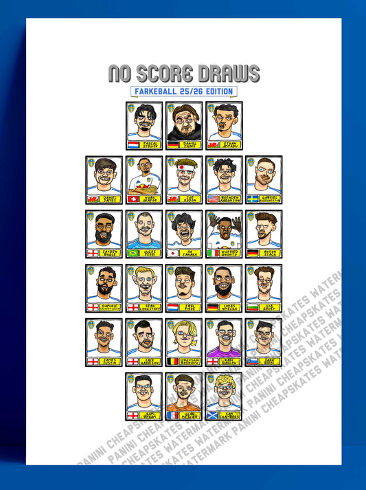 Leeds Utd Volume 4 - No Score Draws Farkeball 24/25 Edition - A3 print of 24 hand-drawn Panini-doodles Of Farke's LUFC Promotion-Winners