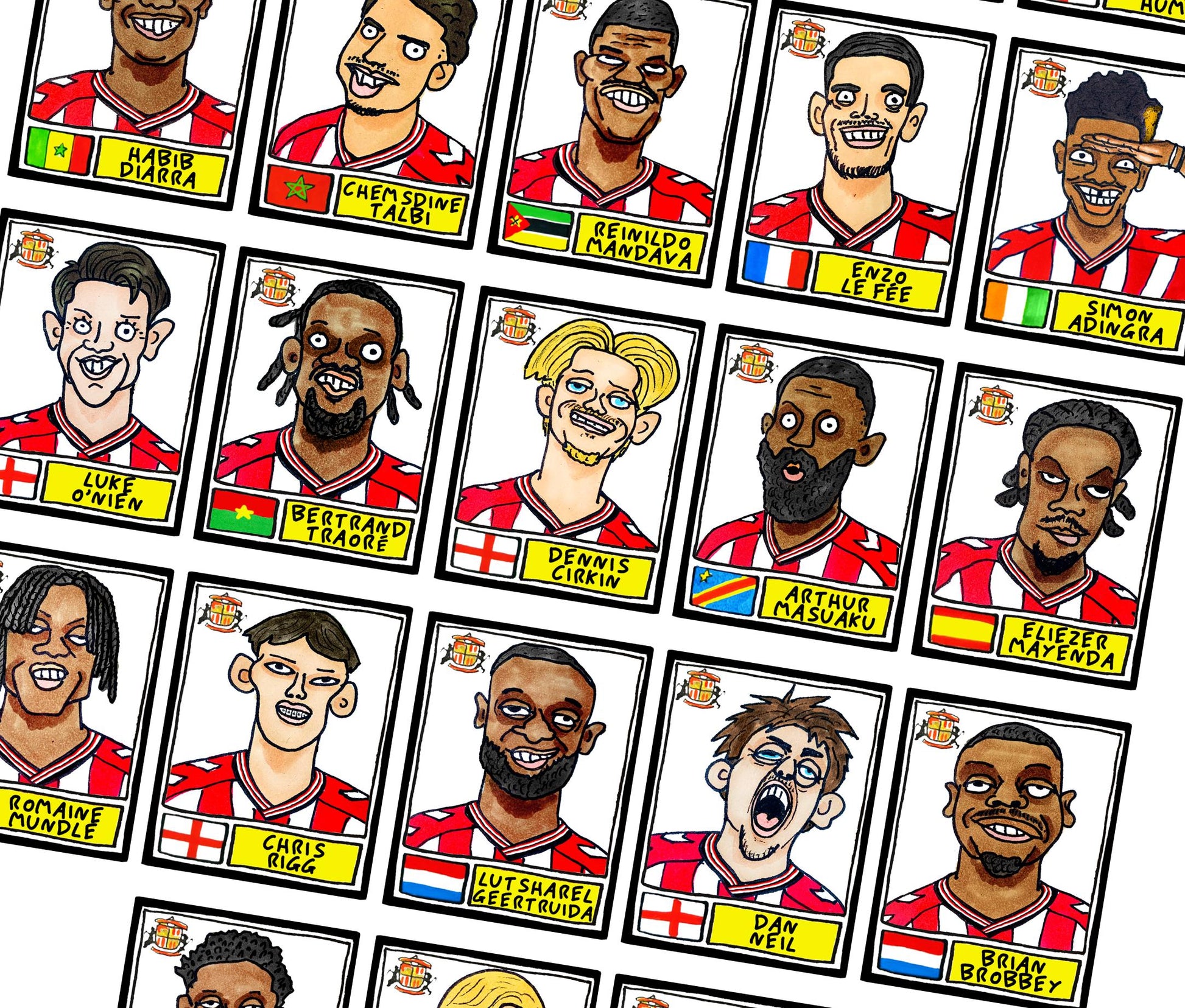 Sunderland Volume 5 - Black Cats 25/26 Edition - A3 print of 24 Wonky No Score Draws Doodles Of SAFC's 25/26 Premier League Squad