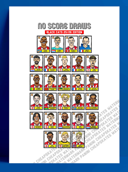 Sunderland Volume 5 - Black Cats 25/26 Edition - A3 print of 24 Wonky No Score Draws Doodles Of SAFC's 25/26 Premier League Squad