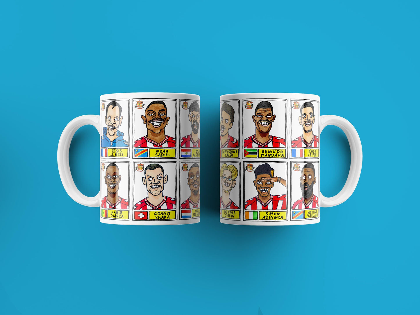 Sunderland Volume 5 - 25/26 Black Cats No Score Draws Mug Set - Set of TWO DIFFERENT 11oz Ceramic Mugs with Wonky Doodles Of SAFC 25/26 Side