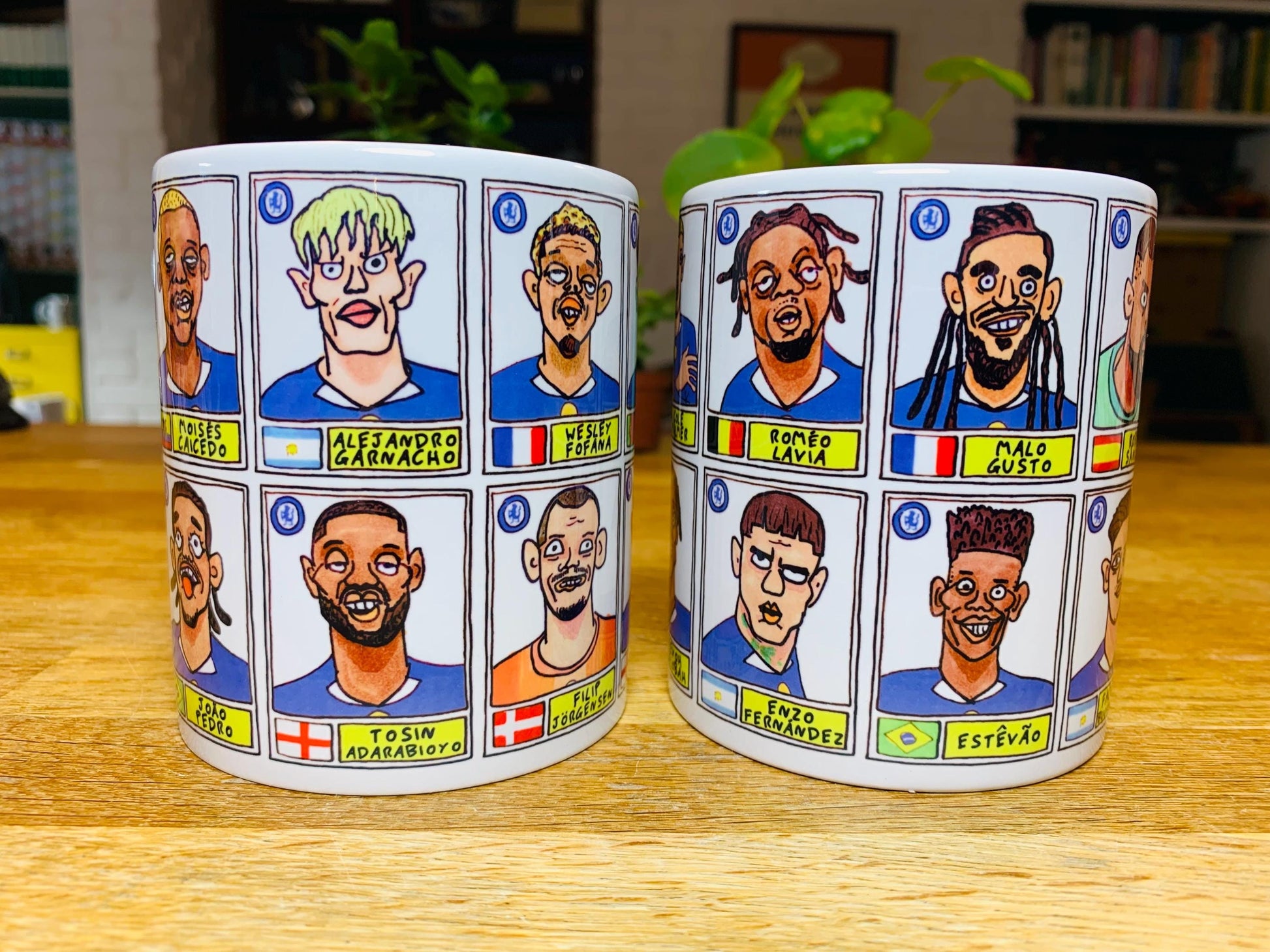 Chelsea 25/26 - No Score Draws Mug Set - Set of TWO DIFFERENT 11oz Mugs with Wonky Panini-doodles of Maresca's CFC Squad