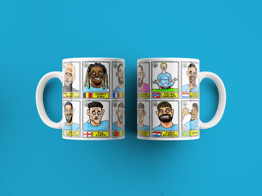 Man City 25/26 - No Score Draws Mug Set - Set of TWO DIFFERENT 11oz Ceramic Mugs with 24 Wonky MCFC Doodles Of Manchester City's 25/26 Squad