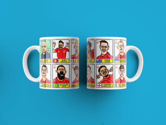 Nottingham Forest Vol 6 - NFFC 25/26 No Score Draws Mug Set - Set of TWO DIFFERENT 11oz Mugs with Wonky Panini-Doodles of Sean Dyche's Squad