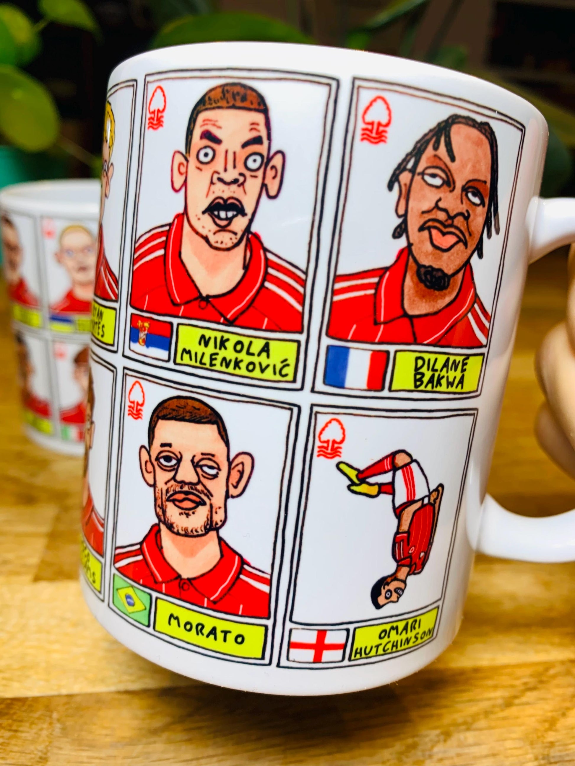 Nottingham Forest Vol 6 - NFFC 25/26 No Score Draws Mug Set - Set of TWO DIFFERENT 11oz Mugs with Wonky Panini-Doodles of Sean Dyche's Squad