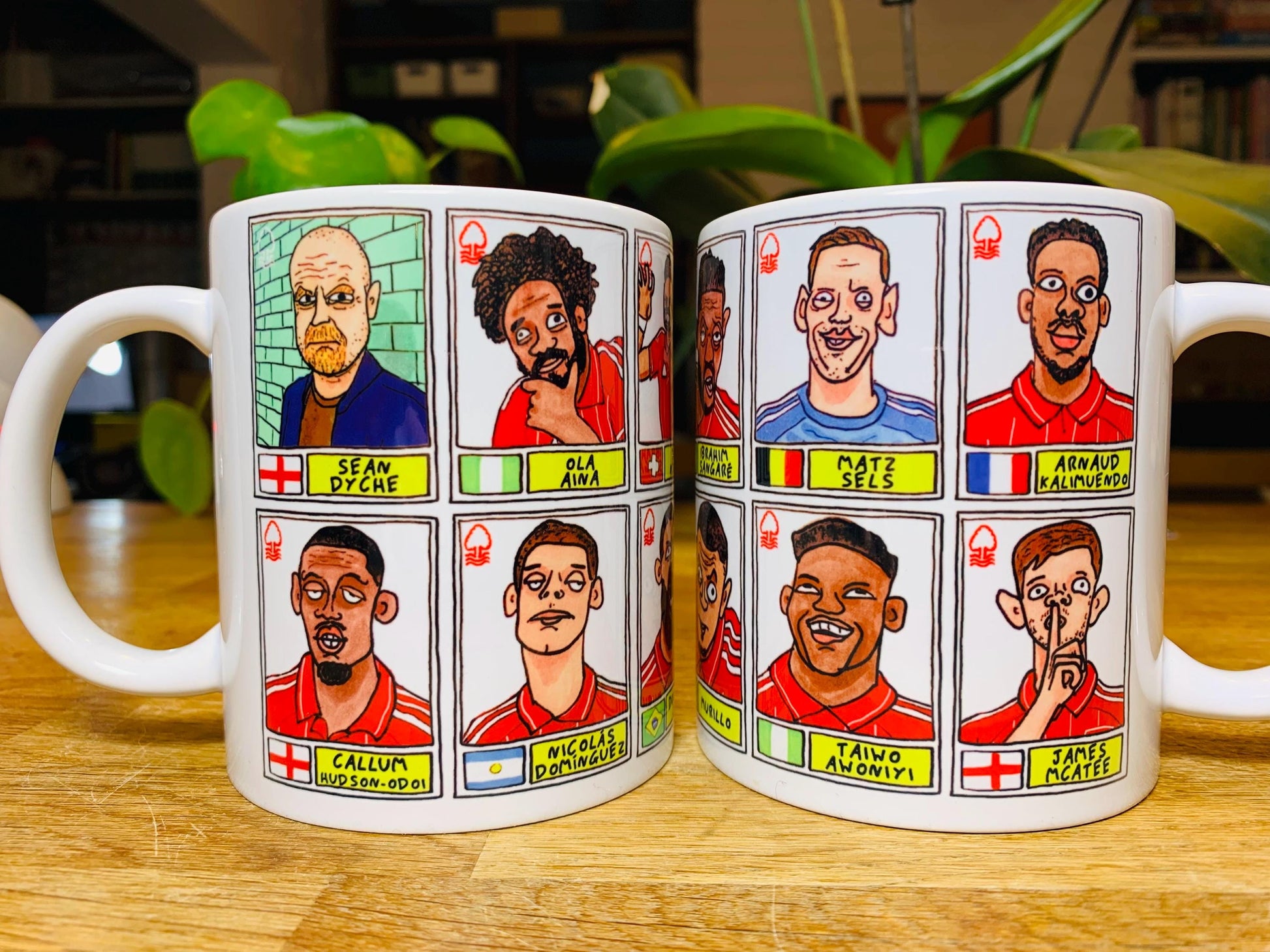 Nottingham Forest Vol 6 - NFFC 25/26 No Score Draws Mug Set - Set of TWO DIFFERENT 11oz Mugs with Wonky Panini-Doodles of Sean Dyche's Squad