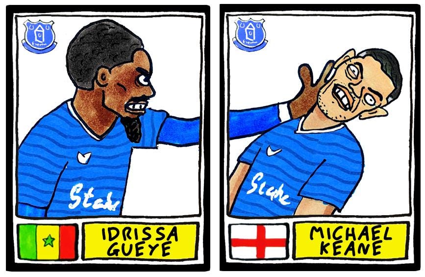 Everton 25/26 - No Score Draws Toffees 25/26 Edition - A3 print of 24 Wonky Panini-Style No Score Draws Doodles Of David Moyes's EFC Squad