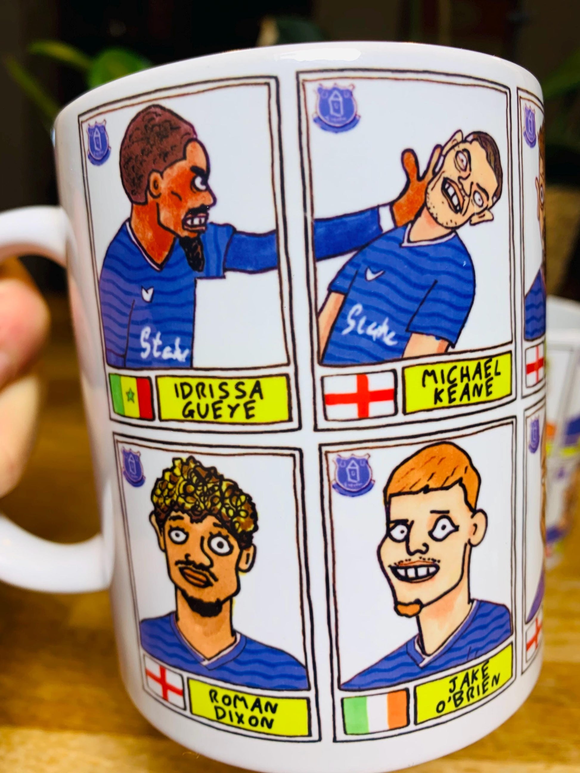Everton 25/26 No Score Draws Mug Set - Set of TWO DIFFERENT 11oz Mugs with Wonky Panini-Doodles of David Moyes' 25/26 Toffees Everton Squad