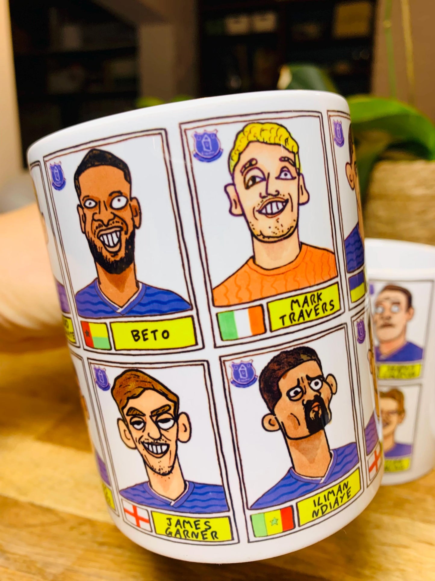 Everton 25/26 No Score Draws Mug Set - Set of TWO DIFFERENT 11oz Mugs with Wonky Panini-Doodles of David Moyes' 25/26 Toffees Everton Squad
