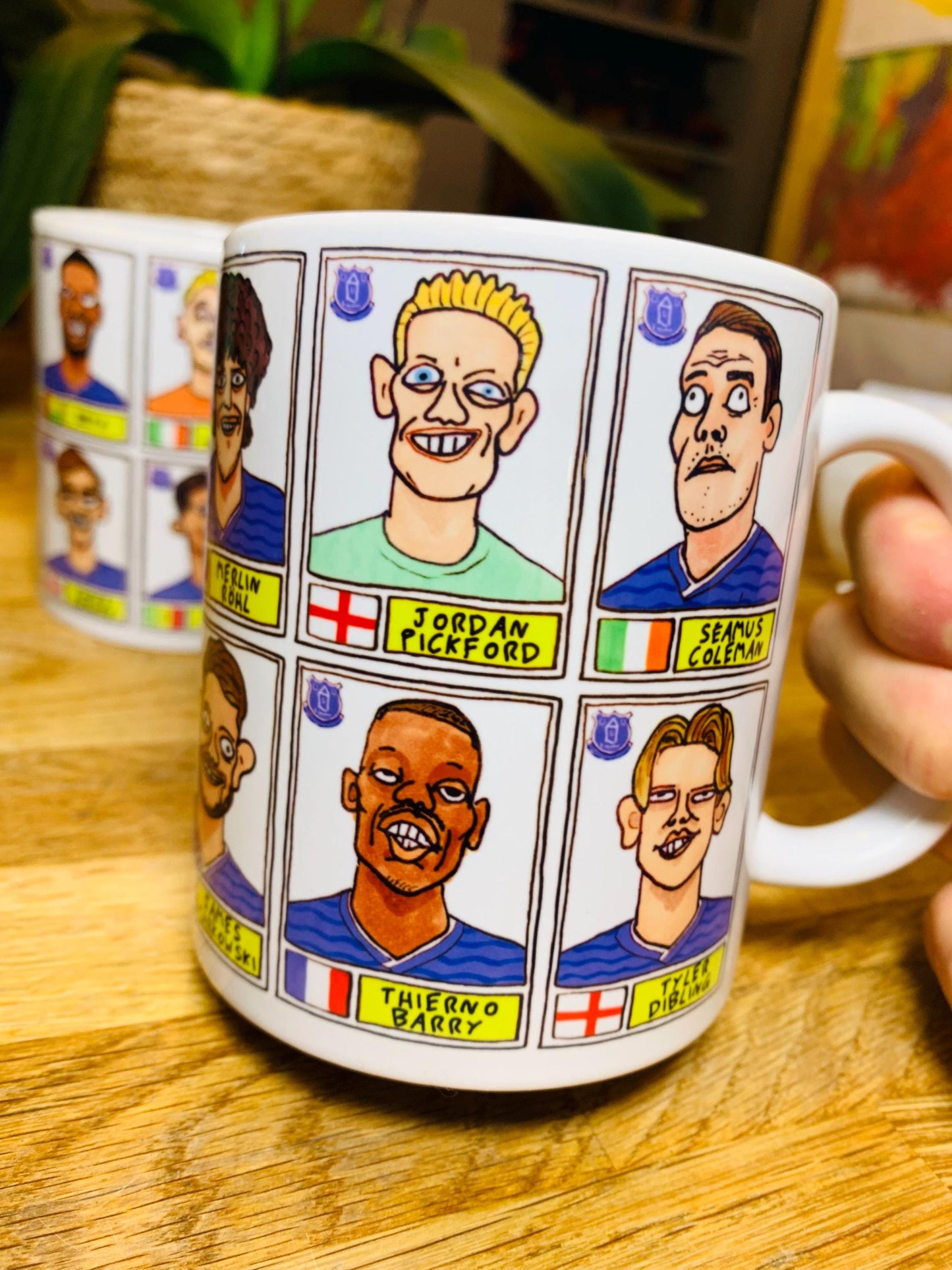 Everton 25/26 No Score Draws Mug Set - Set of TWO DIFFERENT 11oz Mugs with Wonky Panini-Doodles of David Moyes' 25/26 Toffees Everton Squad