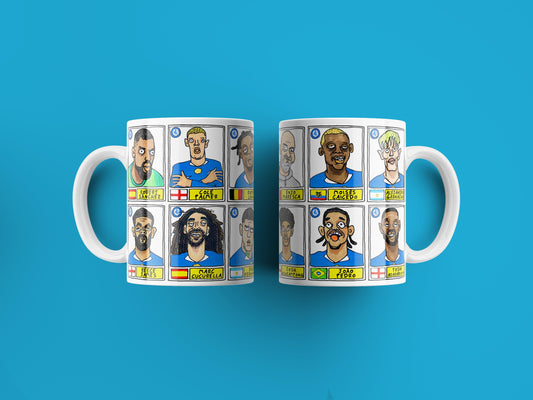 Chelsea 25/26 - No Score Draws Mug Set - Set of TWO DIFFERENT 11oz Mugs with Wonky Panini-doodles of Maresca's CFC Squad