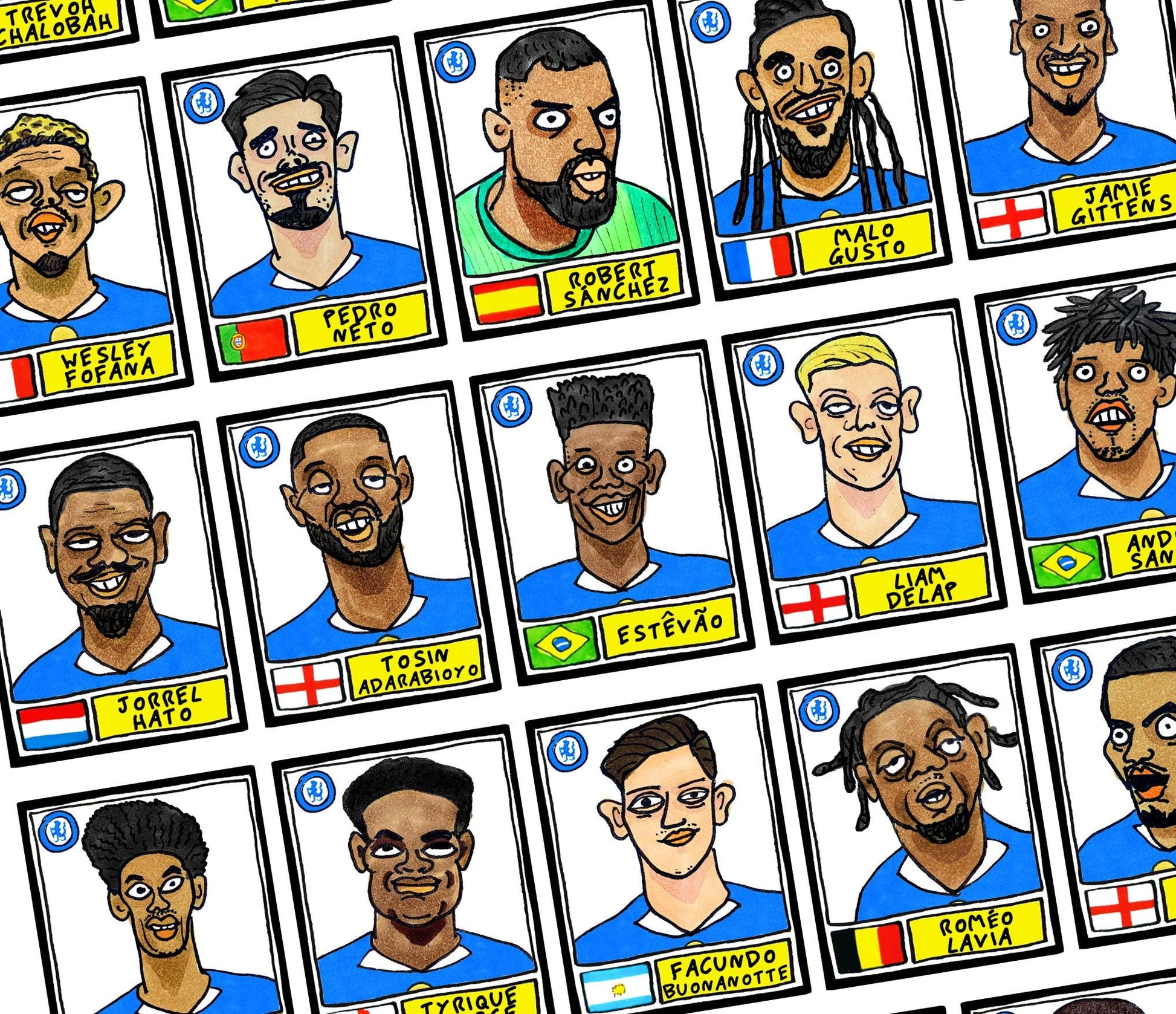 Chelsea 25/26 - No Score Draws Stamford Bridge 25/26 Edition - A3 Print Of 28 Wonky No Score Draws Panini-style Doodles Of Maresca's CFC