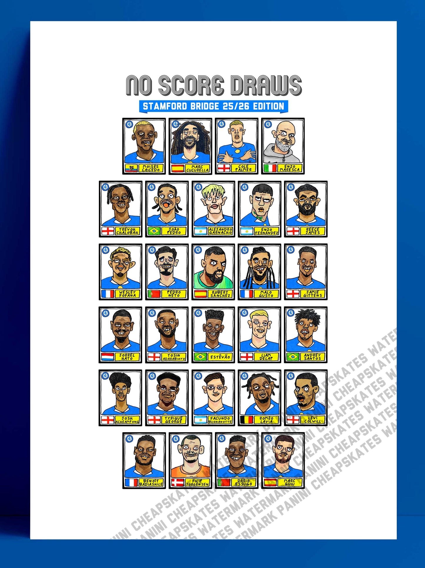 Chelsea 25/26 - No Score Draws Stamford Bridge 25/26 Edition - A3 Print Of 28 Wonky No Score Draws Panini-style Doodles Of Maresca's CFC