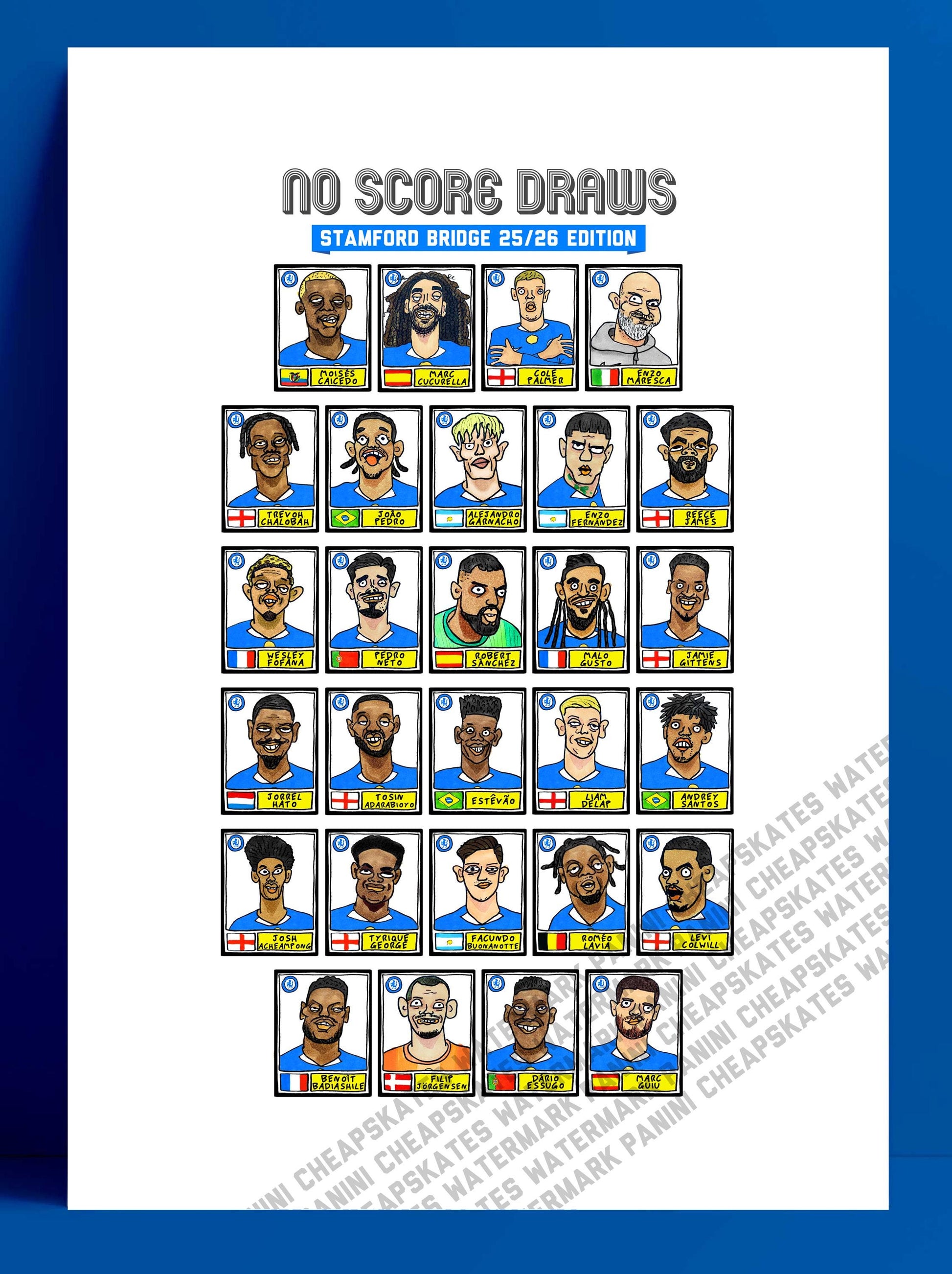 Chelsea 25/26 - No Score Draws Stamford Bridge 25/26 Edition - A3 Print Of 28 Wonky No Score Draws Panini-style Doodles Of Maresca's CFC