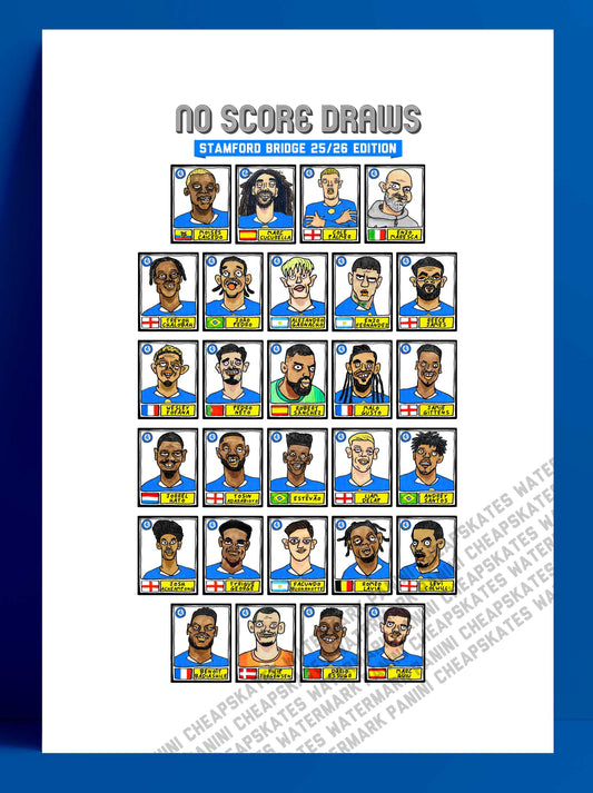 Chelsea 25/26 - No Score Draws Stamford Bridge 25/26 Edition - A3 Print Of 28 Wonky No Score Draws Panini-style Doodles Of Maresca's CFC